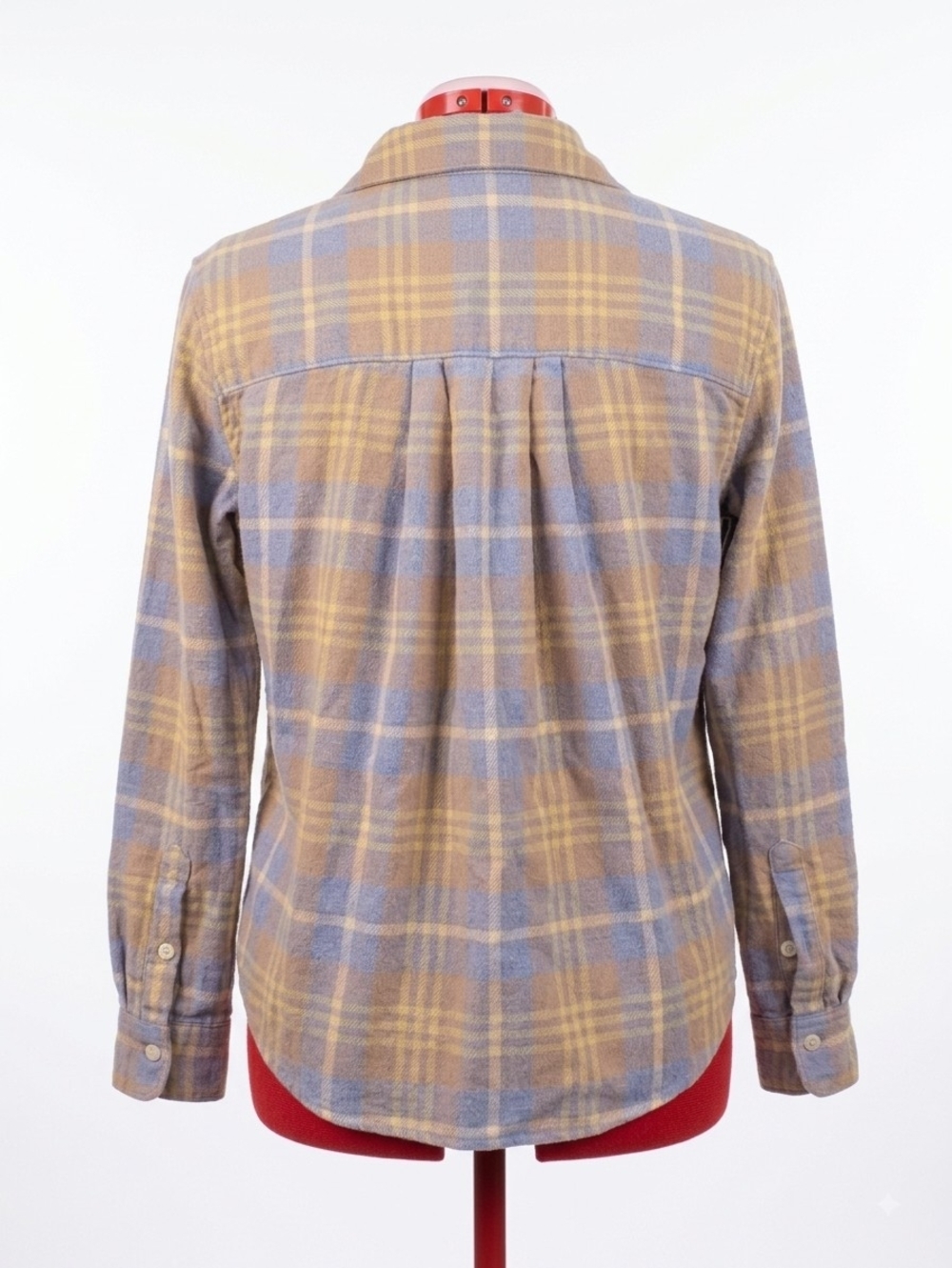 Madewell Oversized Boyfriend Plaid Flannel Button Down Shirt Top Tan Blue XS - Picture 6 of 6